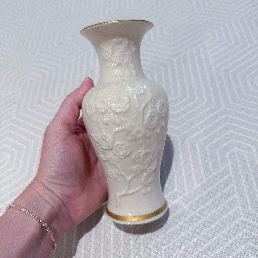 Lenox 24k Gold Trim Ming Blossom Collection Rose Porcelain Bud‎ Vase USA Vintage